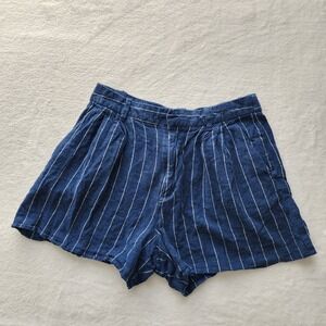 Gap 365 High Rise Linen Blend Shorts Womens Small Blue Pinstripe Pleated Summer